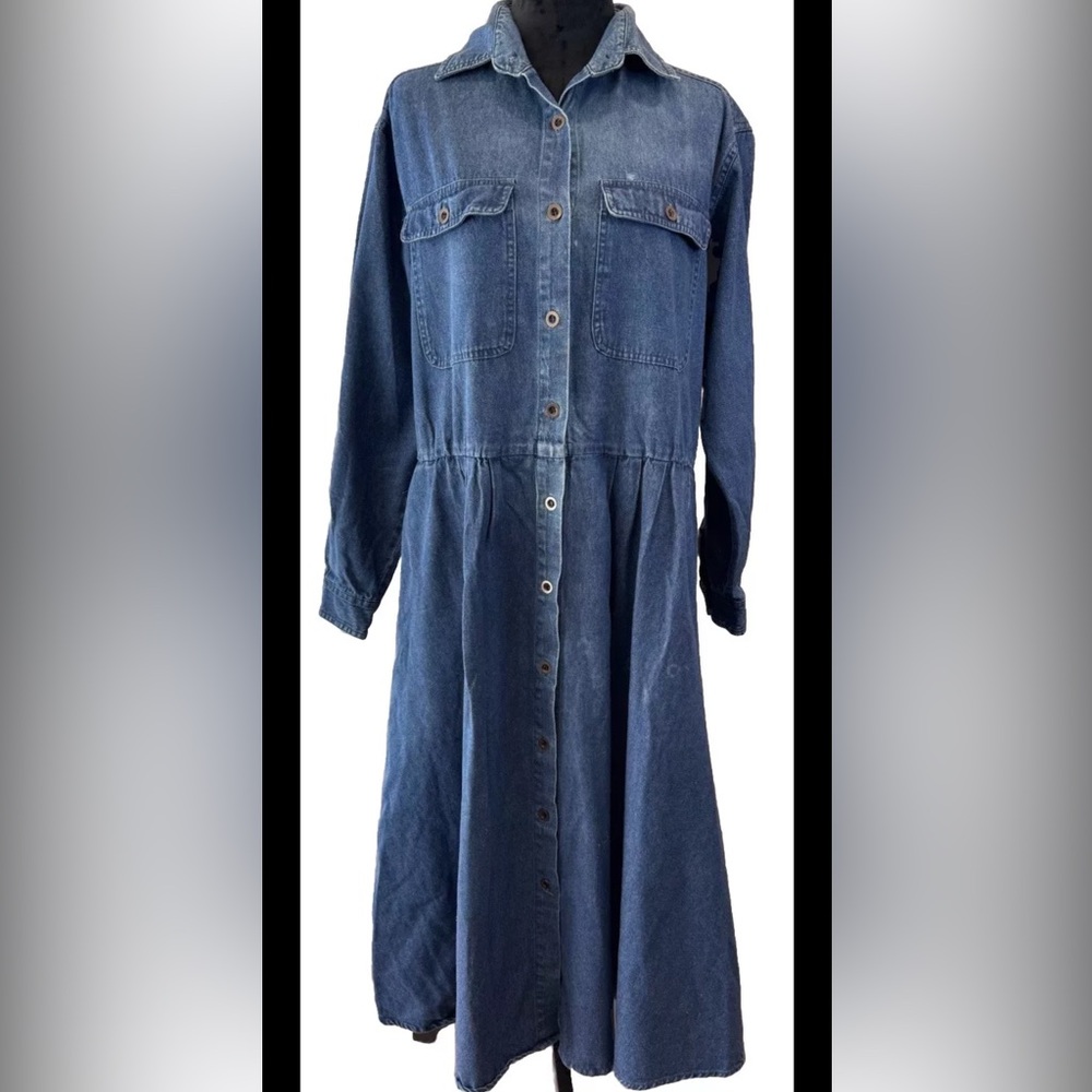 Bedford fair all cotton ladies‎ maxi denim dress size 12 modest 1990s pockets